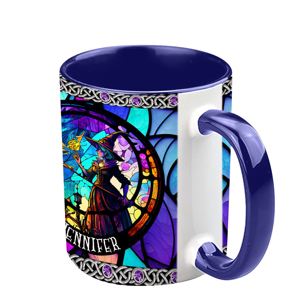 Beautiful Stained Glass Witch - Personalized Witch Accent Mug