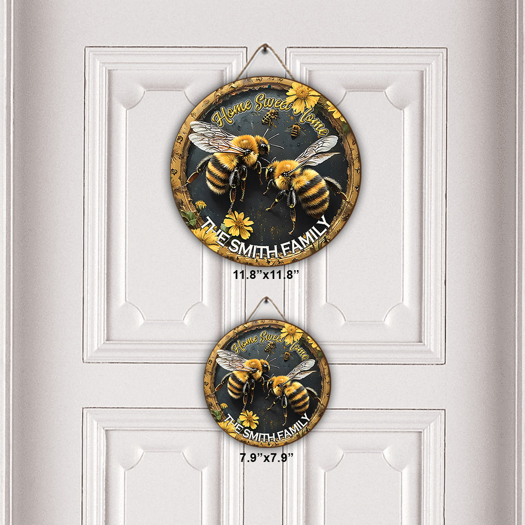 Home Sweet Home - Personalized Bee Round Wood Sign