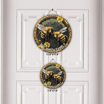 Home Sweet Home - Personalized Bee Round Wood Sign