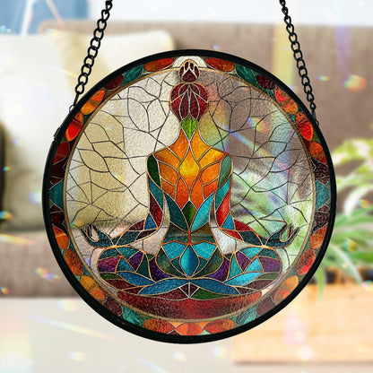 Siddhasana Mindfulness - Personalized Yoga Stained Glass Suncatcher
