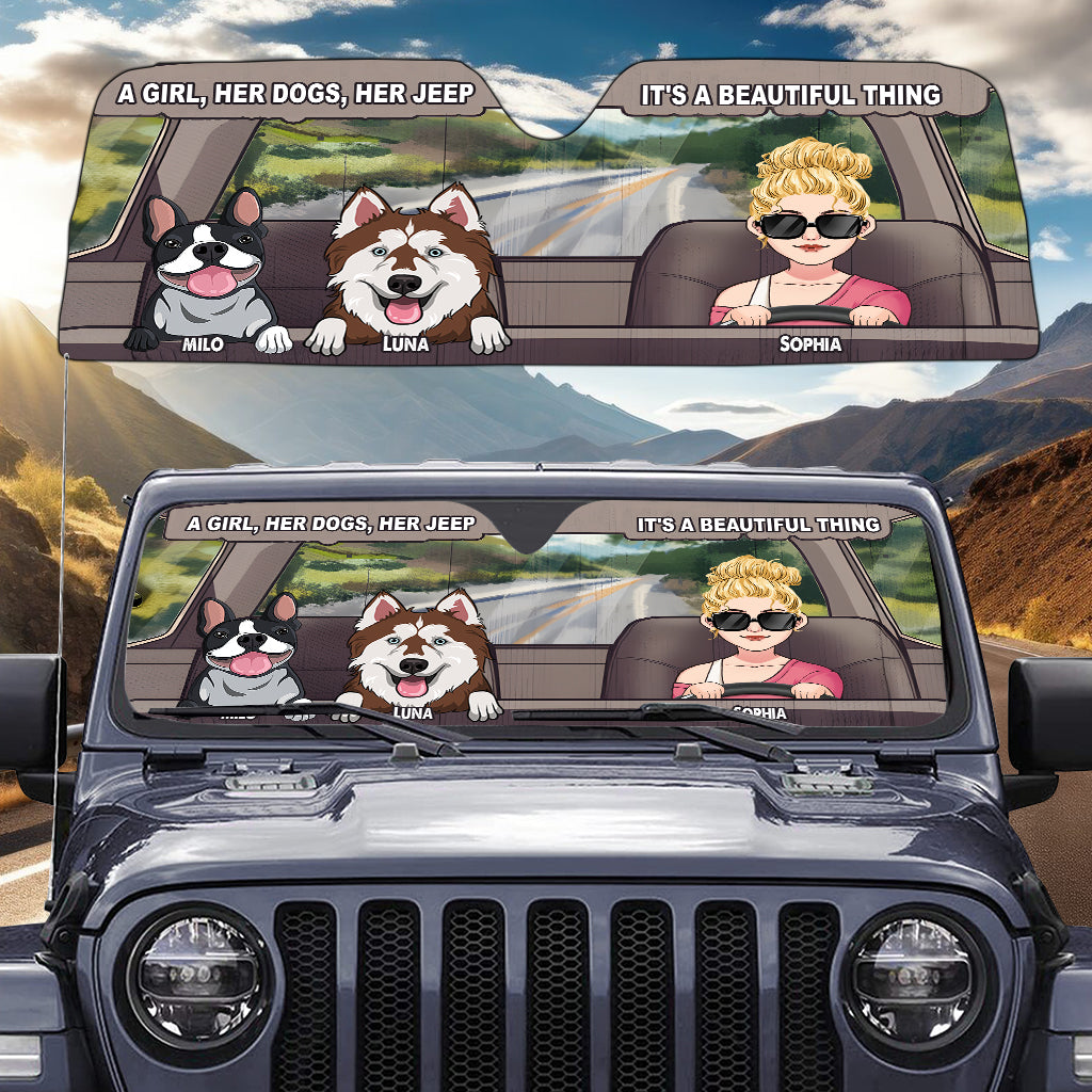 A Girl, Her Dog, Her Jeep - Personalized Dog Car Sunshade