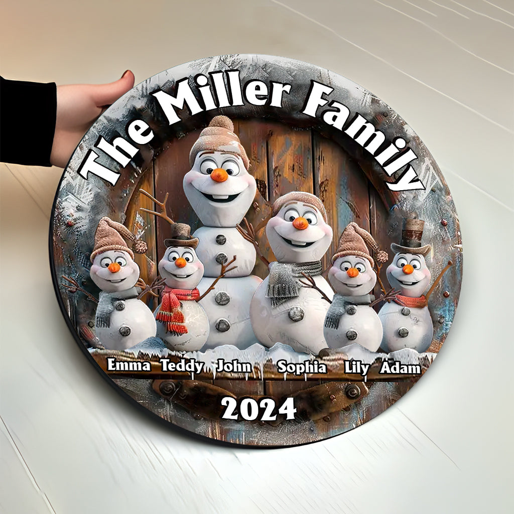 Snowman Family - Personalized Family Round Wood Sign