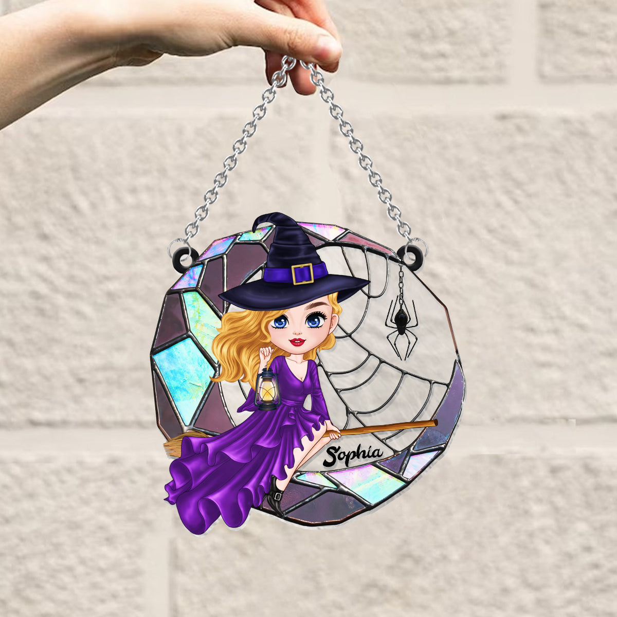 Wicked Witch On The Moon - Personalized Witch Window Hanging Suncatcher Ornament