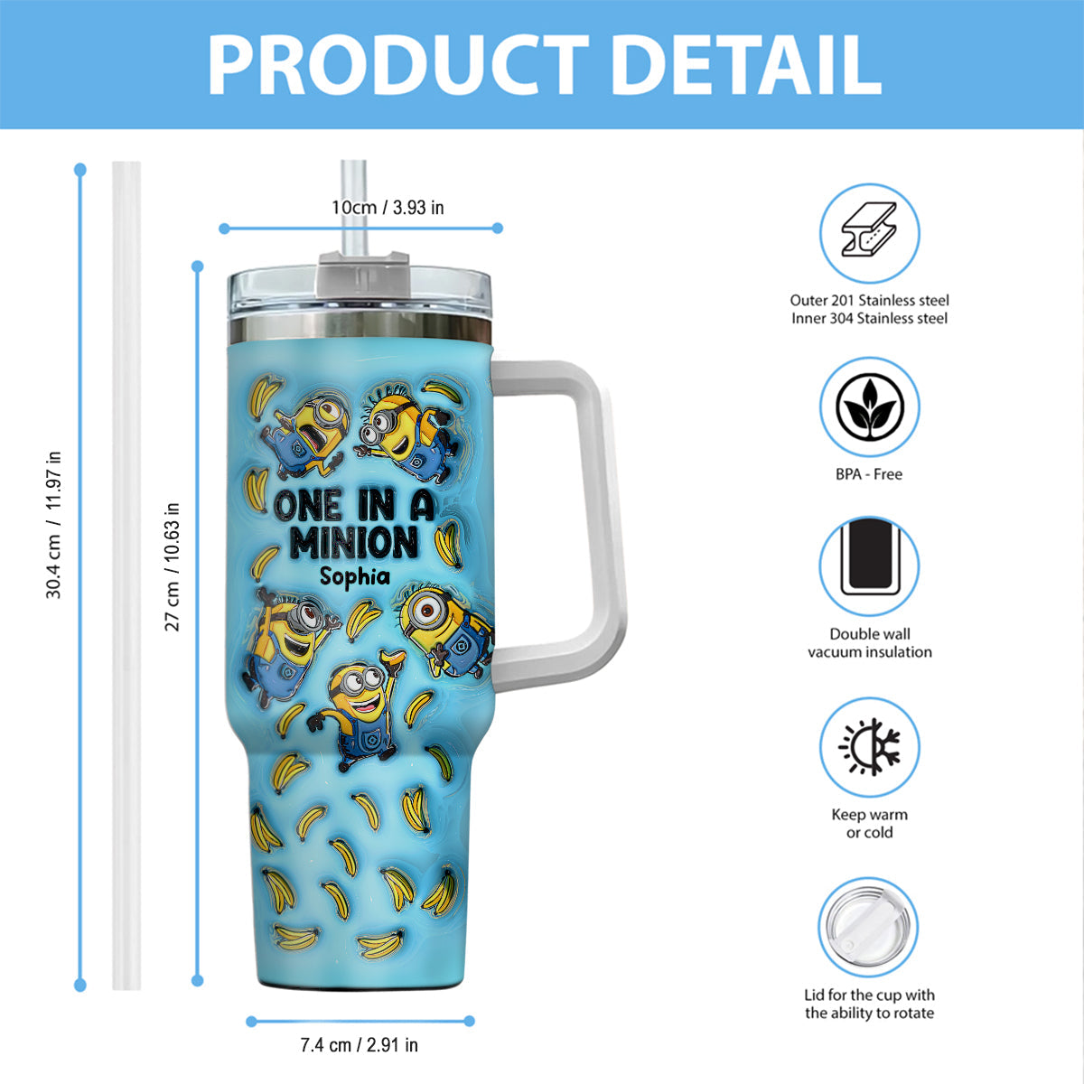 One In A Minion - Personalized Tumbler With Handle