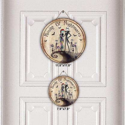 Family Mother Father Of Nightmares - Personalized Nightmare Round Wood Sign