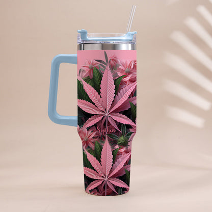 Pink Stoner Chick - Personalized Weed Tumbler With Handle