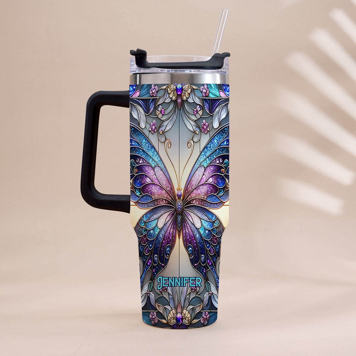 Love Butterflies - Personalized Butterfly Tumbler With Handle