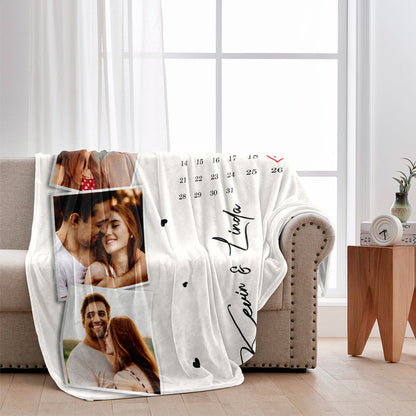 The Day We Met Custom Photos And Calendar - Personalized Couple Blanket