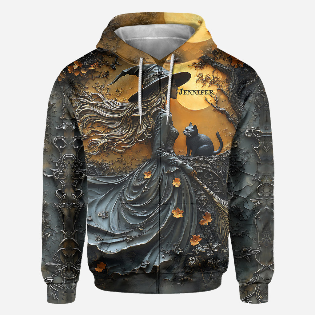 Beautiful Witch & Her Black Cat - Personalized Witch All Over Shirt