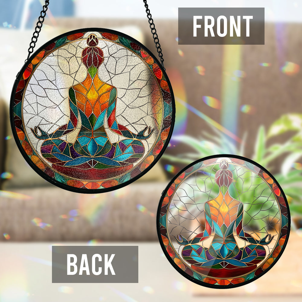 Siddhasana Mindfulness - Personalized Yoga Stained Glass Suncatcher