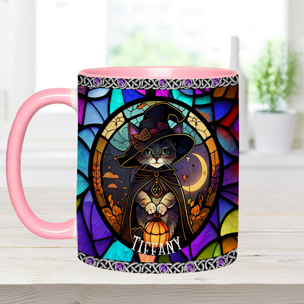 Beautiful Stained Glass Witch - Personalized Witch Accent Mug