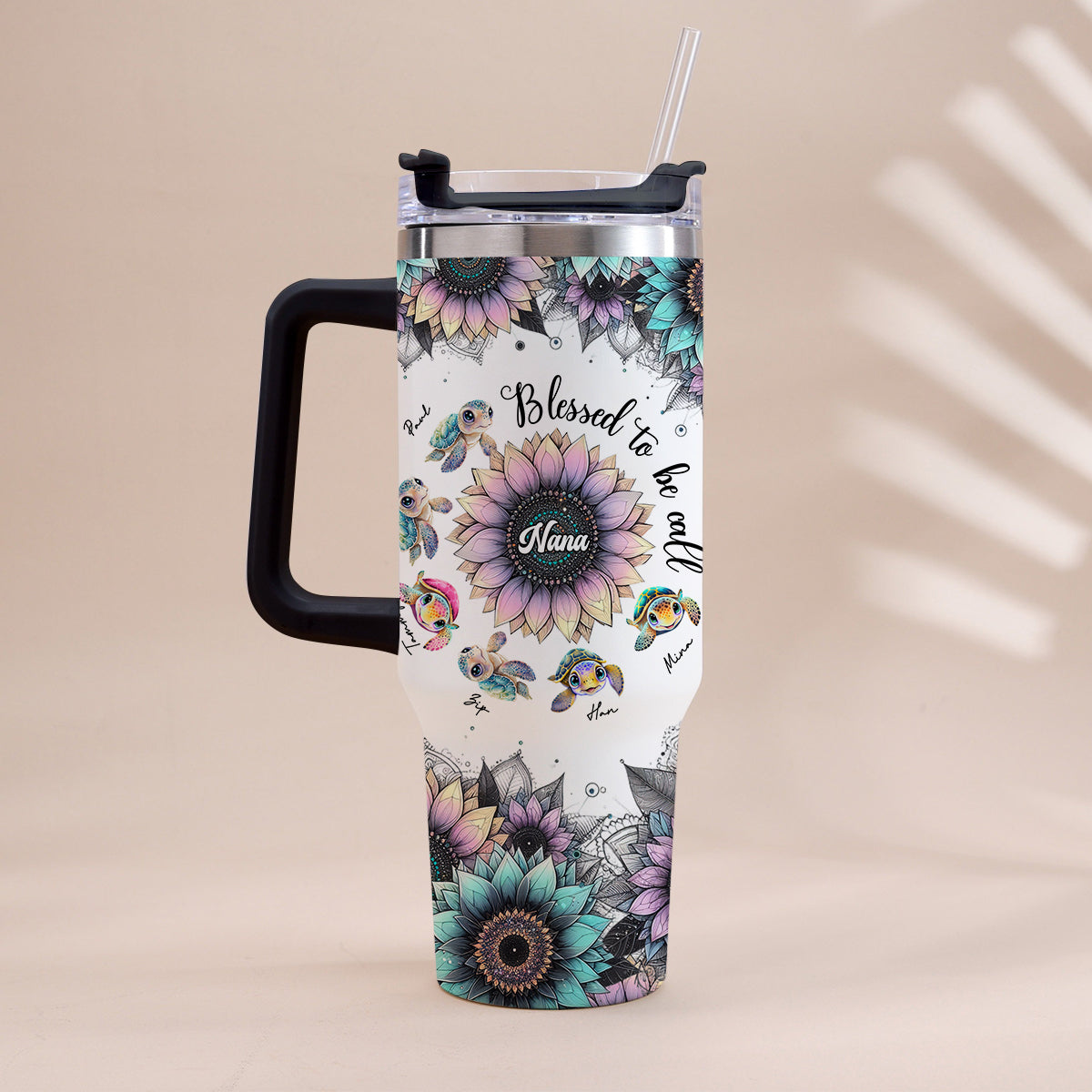 First Mom Now Grandma - Personalized Grandma Tumbler With Handle