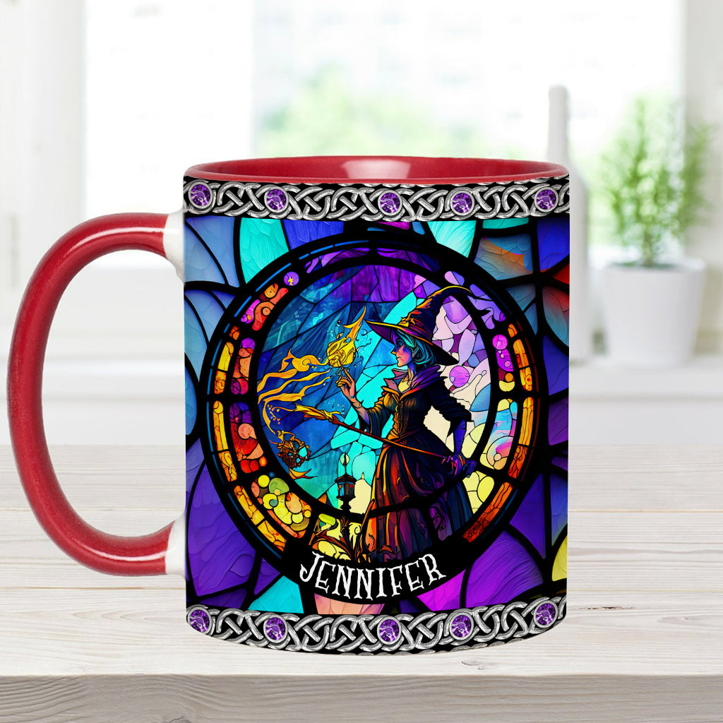 Beautiful Stained Glass Witch - Personalized Witch Accent Mug