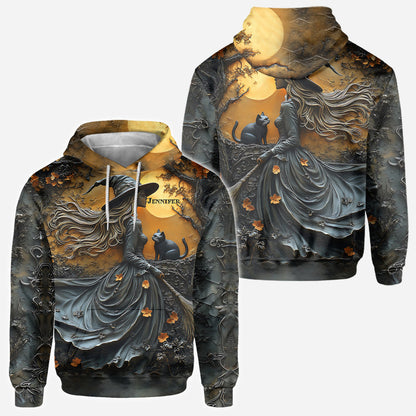 Beautiful Witch & Her Black Cat - Personalized Witch All Over Shirt