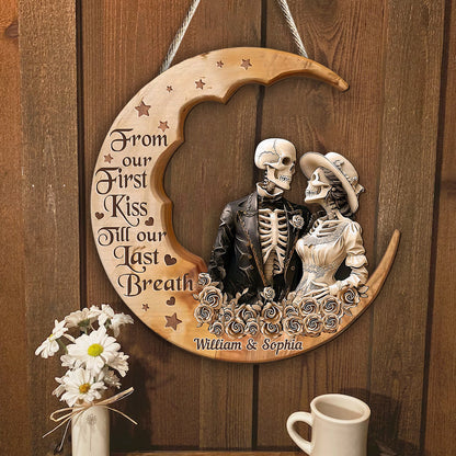 From Our First Kiss - Personalized Skull Custom Shaped Wood Sign