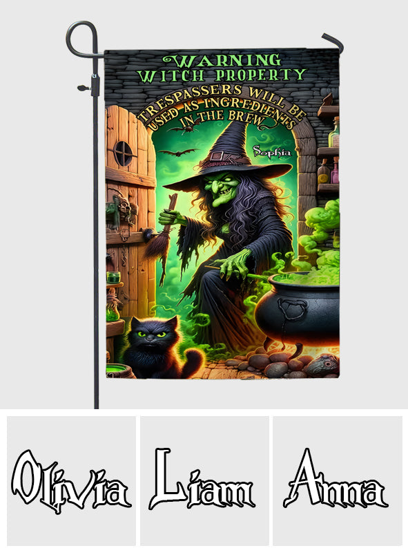 Warning Witch Property - Personalized Witch Garden Flag