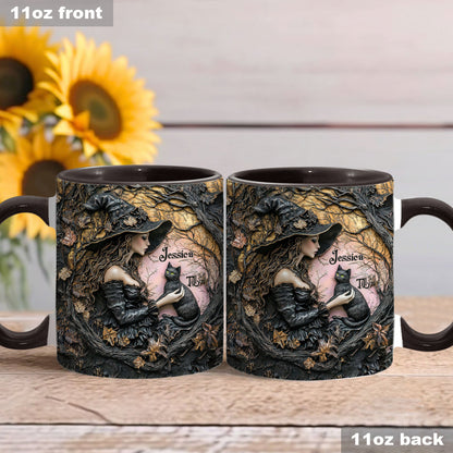 A Witch And Her Black Cat It's A Beautiful Thing - Personalized Witch Accent Mug