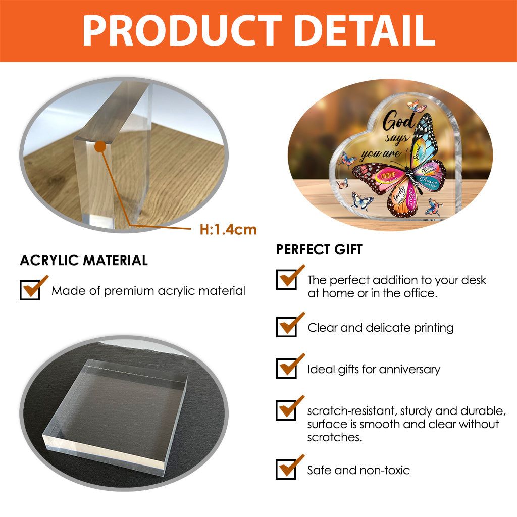 God Says You Are - Personalized Butterfly Custom Shaped Acrylic Plaque