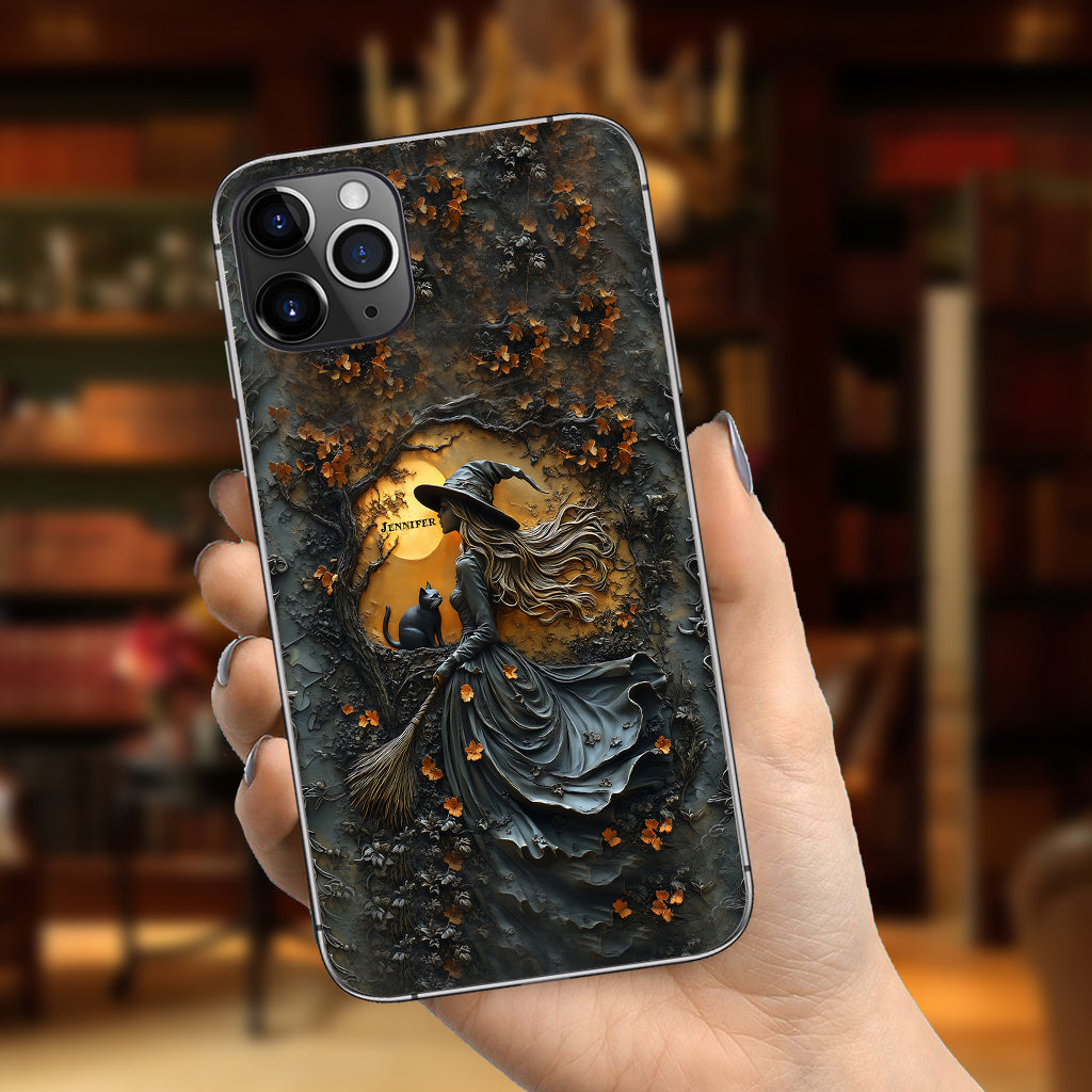 Beautiful Witch & Her Black Cat - Personalized Witch Phone Case