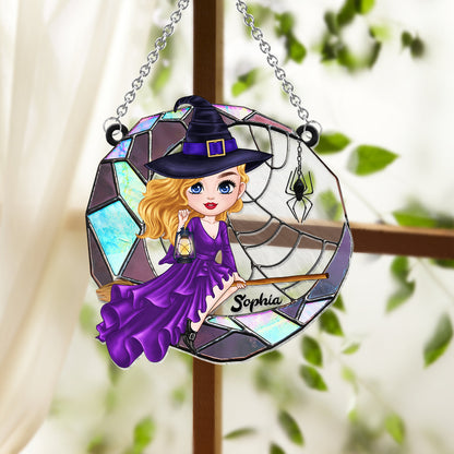 Wicked Witch On The Moon - Personalized Witch Window Hanging Suncatcher Ornament
