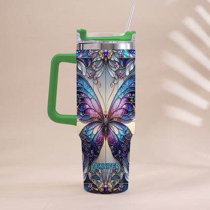 Love Butterflies - Personalized Butterfly Tumbler With Handle