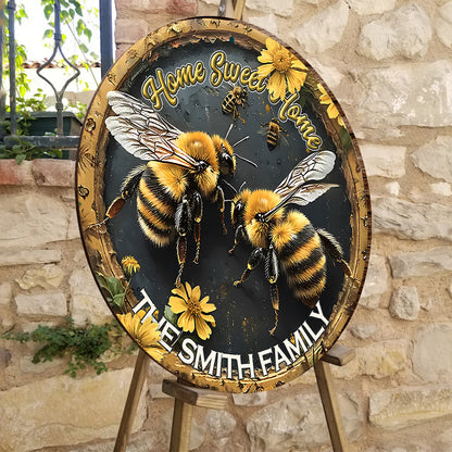 Home Sweet Home - Personalized Bee Round Wood Sign