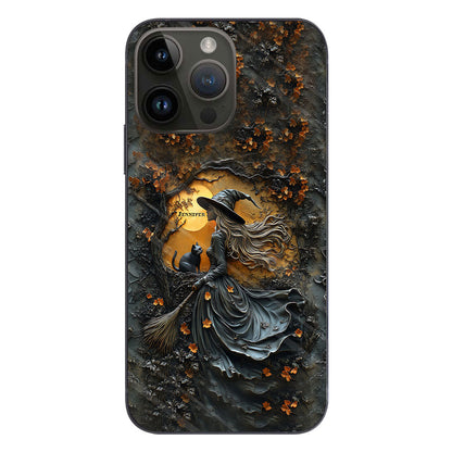 Beautiful Witch & Her Black Cat - Personalized Witch Phone Case