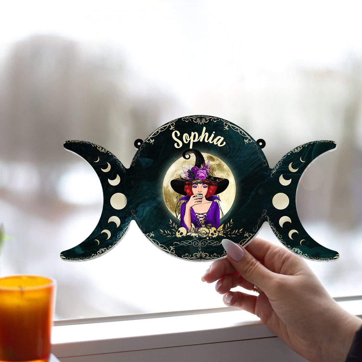 Triple Moon - Personalized Witch Window Hanging Suncatcher Ornament