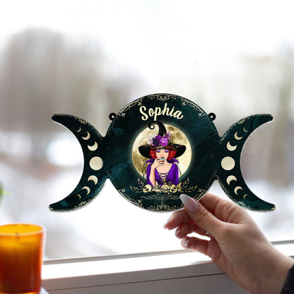 Triple Moon - Personalized Witch Window Hanging Suncatcher Ornament