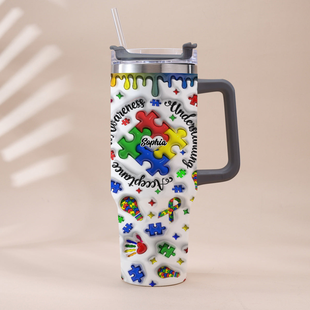 Autism Awareness - Personalized Autism Awareness Tumbler With Handle