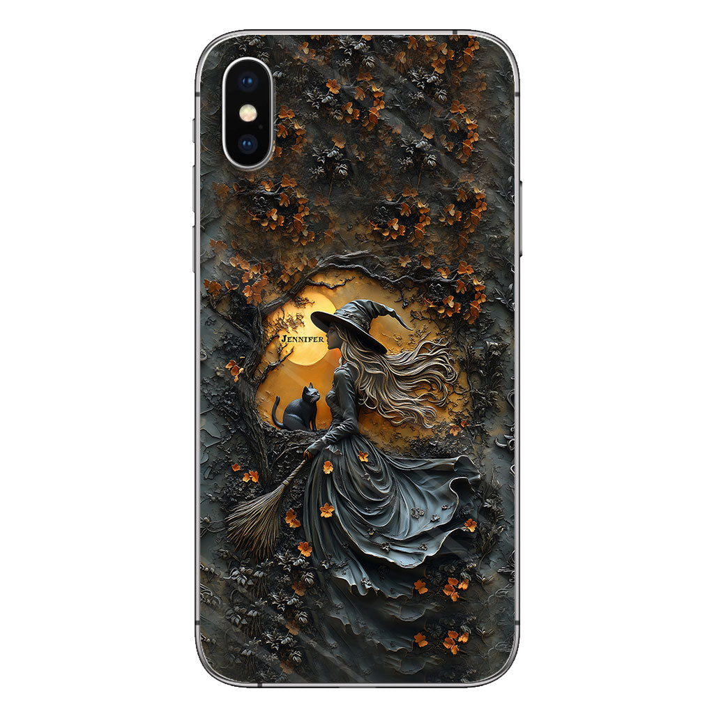 Beautiful Witch & Her Black Cat - Personalized Witch Phone Case