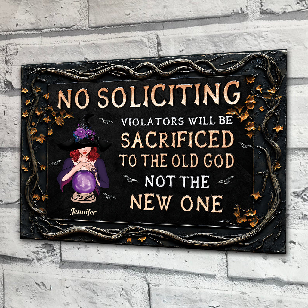 NO SOLICITING - Personalized Witch Rectangle Metal Sign