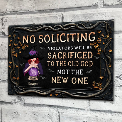 NO SOLICITING - Personalized Witch Rectangle Metal Sign