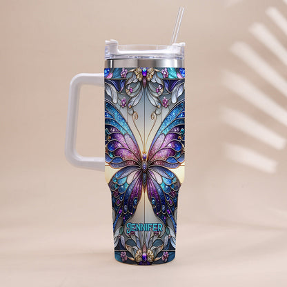 Love Butterflies - Personalized Butterfly Tumbler With Handle