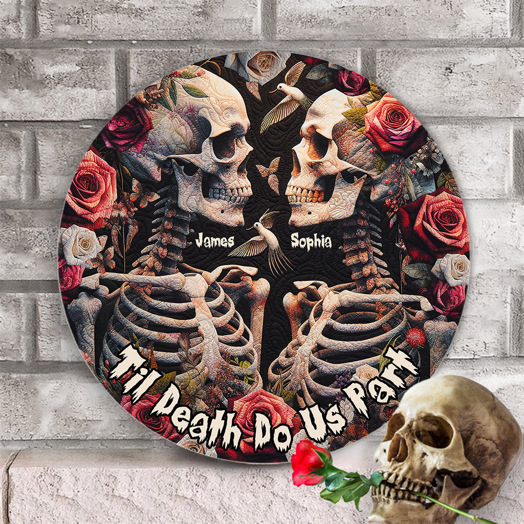 Til Death Do Us Part - Personalized Skull Round Wood Sign