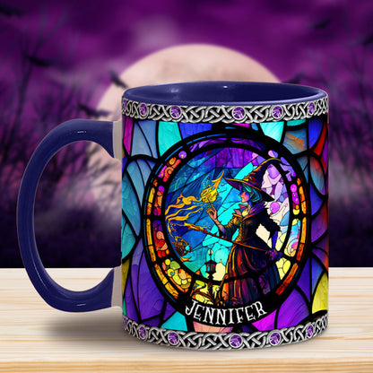 Beautiful Stained Glass Witch - Personalized Witch Accent Mug