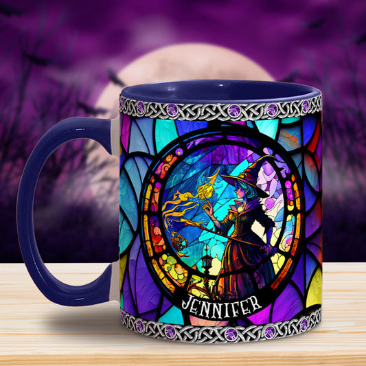 Beautiful Stained Glass Witch - Personalized Witch Accent Mug