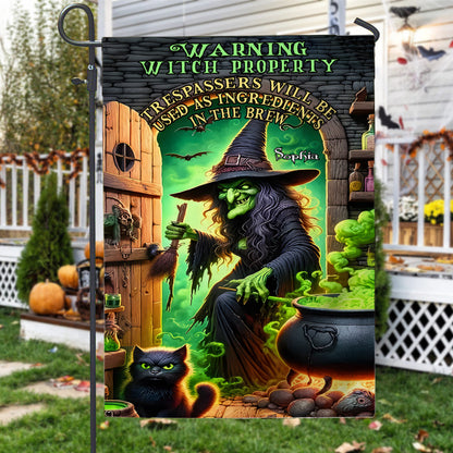 Warning Witch Property - Personalized Witch Garden Flag