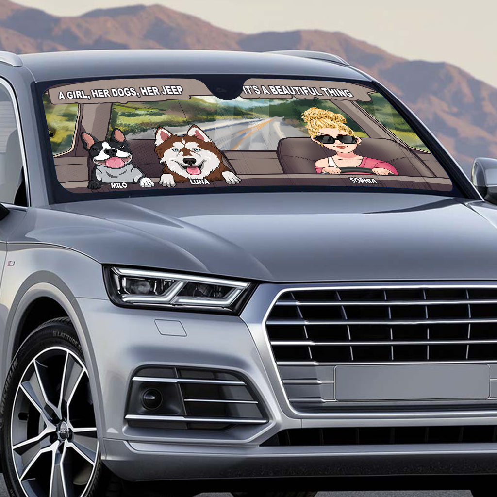 A Girl, Her Dog, Her Jeep - Personalized Dog Car Sunshade