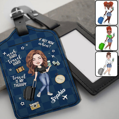 Travel Is My Therapy - Personalized Travelling Leather Luggage Tag