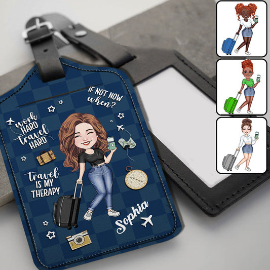 Travel Is My Therapy - Personalized Travelling Leather Luggage Tag