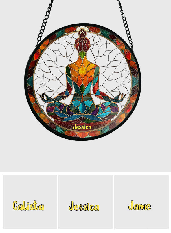 Siddhasana Mindfulness - Personalized Yoga Stained Glass Suncatcher