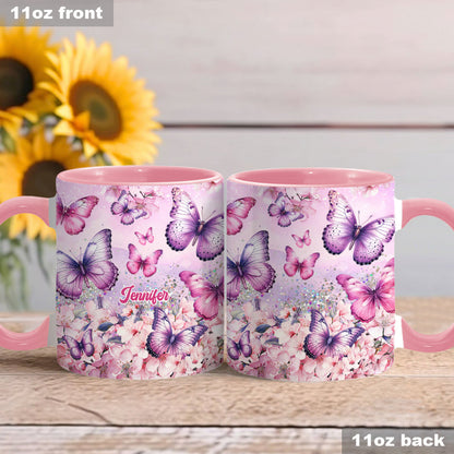 Pink Floral Butterfly - Personalized Butterfly Accent Mug