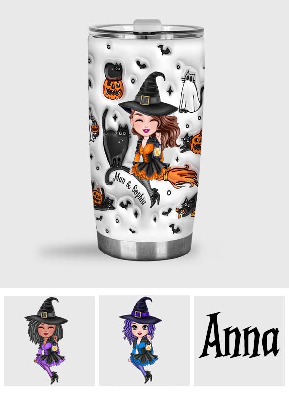 Cute Witch Halloween Ghost Boo Cat - Personalized Witch Tumbler