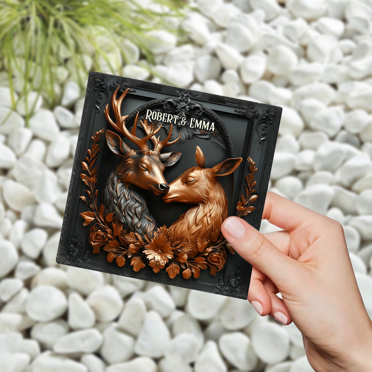 Lovely Deer Couple - Personalized Hunting Square Shaped Stone