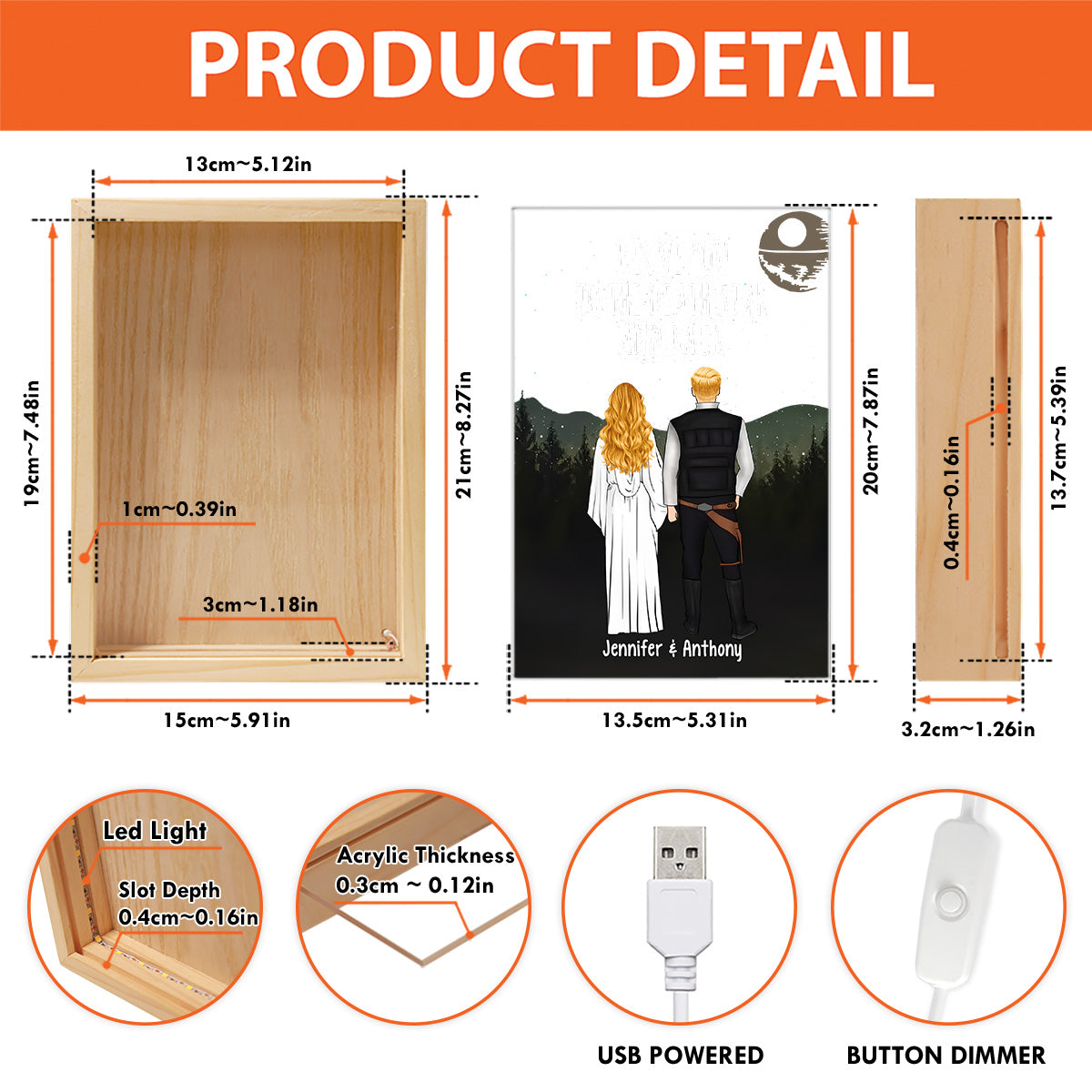 I Love You To The Death Star And Back - Personalized The Force Picture Frame Light Box