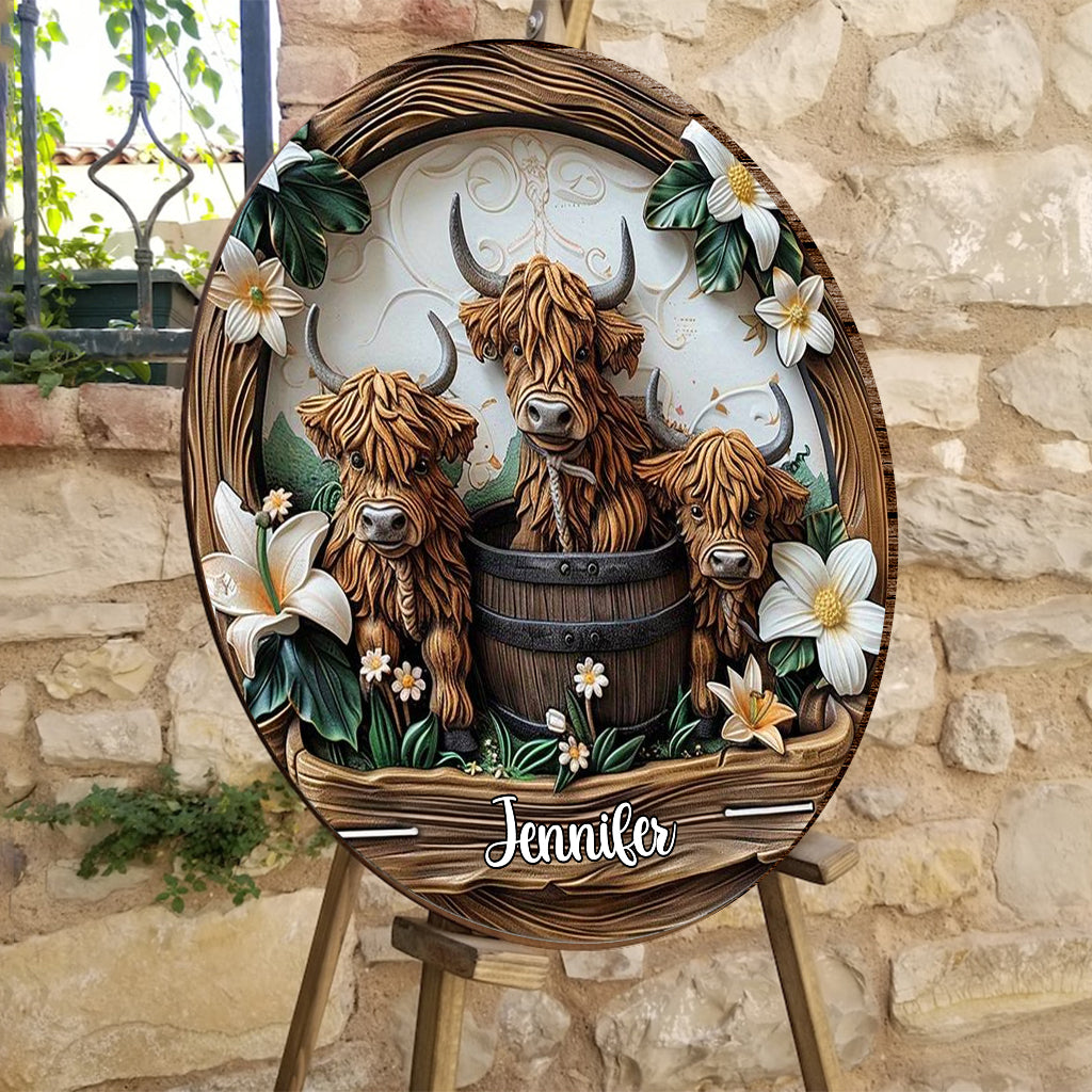 Love Highland Cows - Personalized Round Wood Sign
