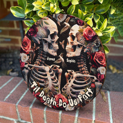 Til Death Do Us Part - Personalized Skull Round Wood Sign