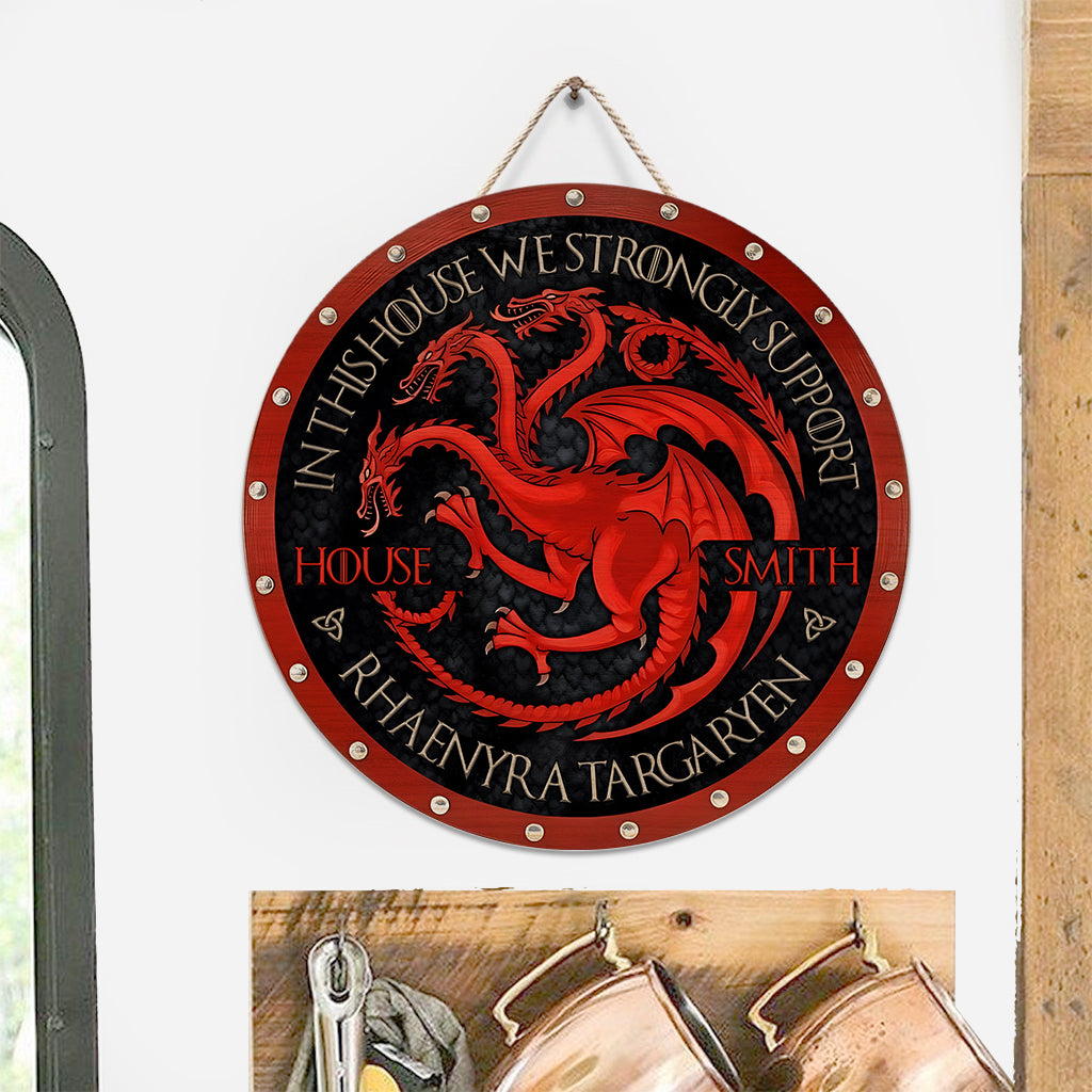 Team Black - Personalized Thrones Game Round Wood Sign