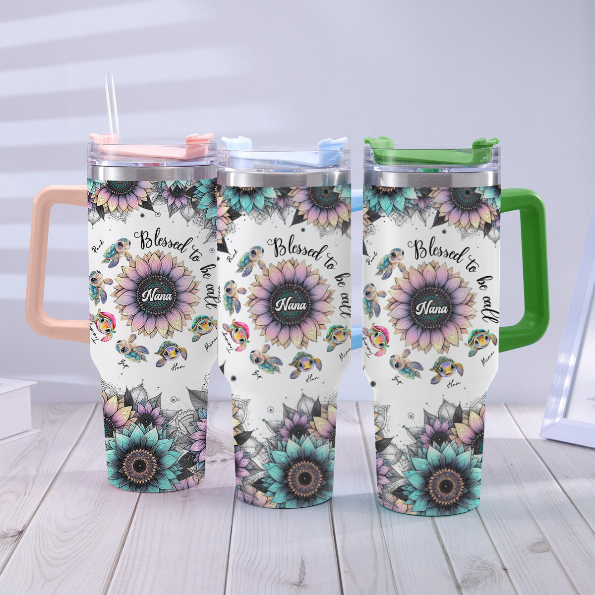 First Mom Now Grandma - Personalized Grandma Tumbler With Handle